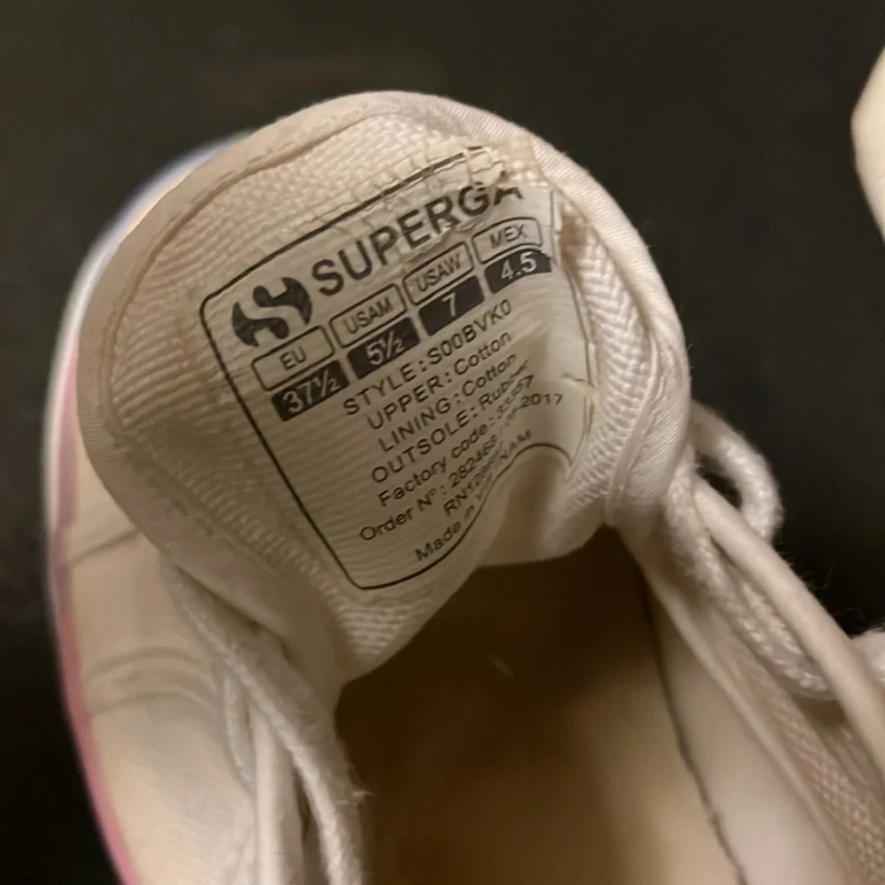 Superga White Canvas Platform Sneakers with Subtle Rainbow Trim